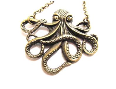 Oktopus Tintenfisch Krake Kette Halskette Miniblings 50cm Meerestier Bronze XL