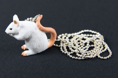 Ratte Kette Halskette Miniblings 80cm Ratten Rattenkette Halloween Haustier weiß