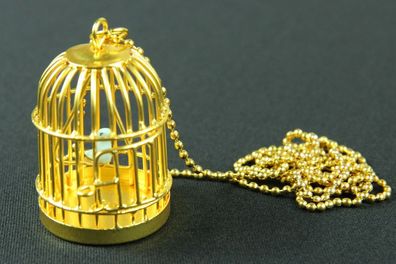 Vogelkäfig Kette Halskette Miniblings 80cm Vogel Vogelkette goldener Käfig gold