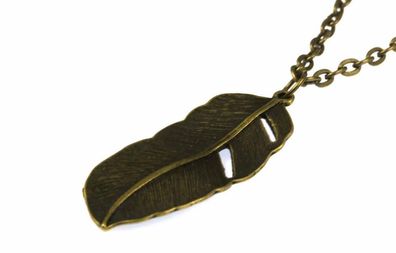 Federkette Feder Kette Halskette Miniblings Bronze Indianer Federn 50cm