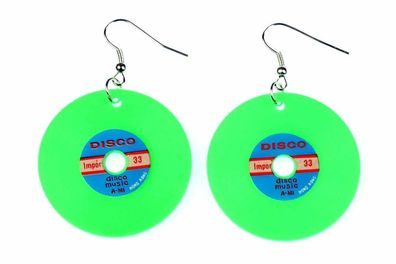 Schallplatten Ohrringe LP Vinyl DJ Musik Miniblings Plattenohrringe XL neon grün