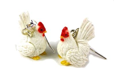 Huhn Ohrringe Hühner Miniblings Henne Bauernhof Ostern Ei Gockel Ohrhänger weiß