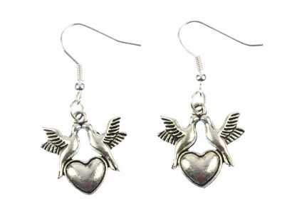 Vögel mit Herz Ohrringe Miniblings Valentinstag Vogel Liebe Herzen silber
