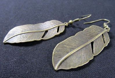Feder Ohrringe Miniblings Hänger Federn Indianer Federohrringe Bronze 40mm