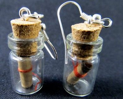 Flaschenpost Ohrringe Miniblings Hänger Glas DEINE EIGENE Nachricht Valentinstag