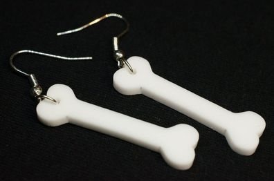 Knochen Ohrringe Miniblings Hänger Hund Hunde Steinzeit Bones Hundeknochen weiß