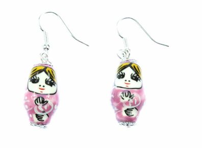 Matroschka Ohrringe Miniblings Hänger Babuschka russische Puppe Porzellan rosa