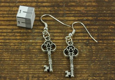 Schlüssel Ohrringe Miniblings Hänger Schlüsselohrringe Geheimnis verziert silber
