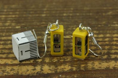 Telefonzelle Ohrringe Miniblings Hänger Telefon Telefonhäuschen Retro gelb 3D