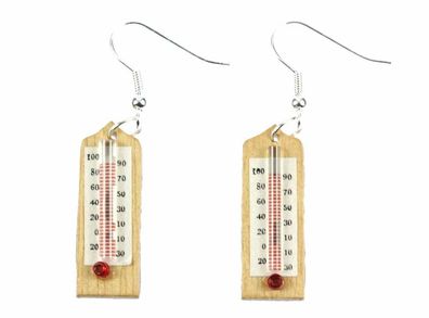 Thermometer Ohrringe Miniblings Hänger Sommer Wetter Arzt Medizin Holz 30mm