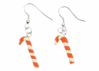 Zuckerstange Ohrringe Miniblings Hänger Candy Lutscher Weihnachten orange weiß