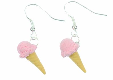 Eis Waffeleis Ohrringe Miniblings Hänger Eiscreme Eisohrringe Erdbeere rosa
