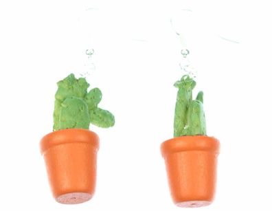 Kaktus Kakteen Topfpflanze Ohrringe Miniblings Hänger Blumentopf rund 3D Tontopf