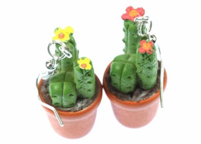 Kaktus Kakteen Topfpflanze Ohrringe Miniblings Hänger Blüten dreistämmig 3D