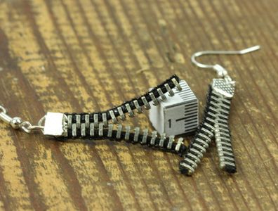 Reißverschluss Ohrringe Ohrstecker Miniblings Zipper Stecker Upcycling schwz