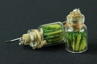Spargel im Glas Vorratsglas Ohrringe Miniblings Konserve Fläschchen Glas Miniatur