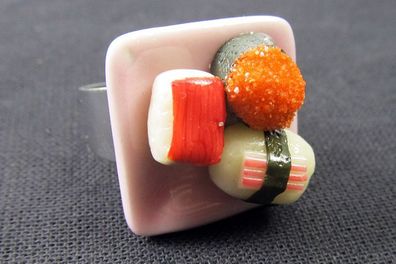 Sushiring Ring Sushi Miniblings Fingerring Maki Nigiri Sushirolle Teller Kawaii