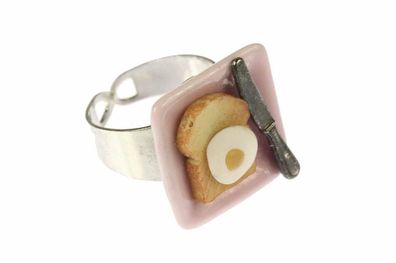 Tellerring Toast mit Ei Messer Miniblings Fingerring Kawaii Spiegelei Frühstück