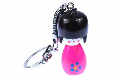 Geisha Schlüsselanhänger Miniblings Puppe Püppchen Holz Asien Doll pink Kokeshi