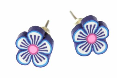 Blume Ohrstecker Miniblings Ohrringe Blumen Blüte Frühling blau weiß 1cm