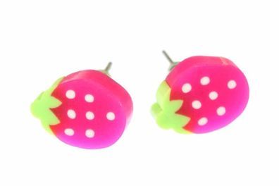 Erdbeere Ohrstecker Miniblings Stecker Ohrringe Erdbeer Beere Frucht pink