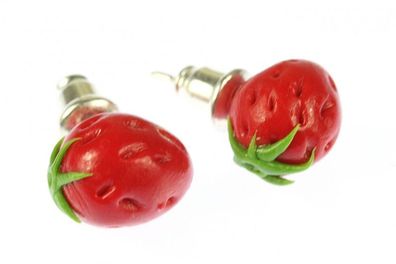 Erdbeere Ohrstecker Miniblings Stecker Ohrringe Erdbeer Beere Frucht rund 3D rot