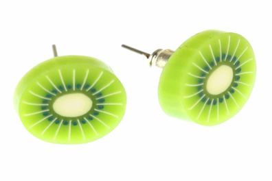 Kiwi Ohrstecker Miniblings Stecker Ohrringe Kiwis Frucht Obst grün rund 1cm