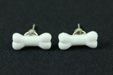 Knochen Ohrstecker Miniblings Stecker Ohrringe Hund Hunde Hundeknochen weiß 1cm