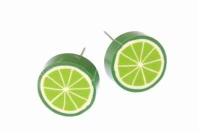 Limette Ohrstecker Miniblings Stecker Ohrringe Obst Frucht Lime grün rund 1cm