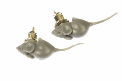 Maus Ohrstecker Miniblings Stecker Ohrringe Mäuse Mouse Ratte grau Mini