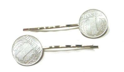 1 Pfennig DDR 2x Set Haarspangen Haarklammern Miniblings Geld Münzen Ostalgie neu