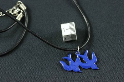 Emaille 2 Schwalben Kette Miniblings Halskette Schwalbenkette Vogel Leder blau