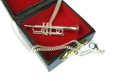 Trompete Kette Trompetenkette Halskette Miniblings Trompeter 60cm + Box silber