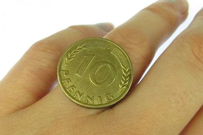 10 Pfennig echte Münze Ring Miniblings BRD Deutsche Mark DM Groschen Geld Zahl