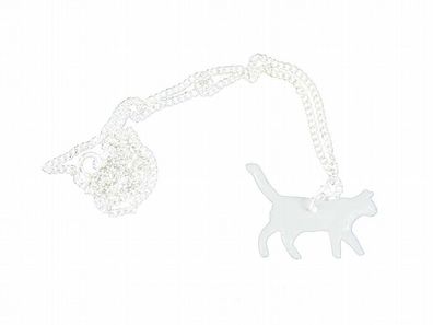 Katze Kette Halskette Miniblings 45cm Katzen Emaille emailliert filigran weiß