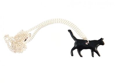 Katze Kette Halskette Miniblings 45cm Katzen Emaille emailliert filigran schwarz