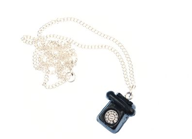 Telefon Kette Halskette Miniblings 45cm Wählscheibentelefon Hörer Retro schwarz