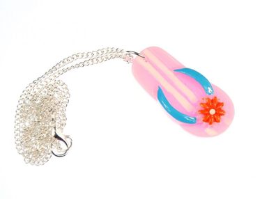 Badelatschen Kette Halskette Miniblings 45cm Sandale Zehensandale pink Blume