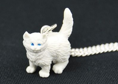 Katze Kette Halskette Miniblings 45cm Katzen Perserkatze Langhaar weiß Gummi