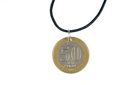 50 türkische Kurus Türkei Kette Halskette Miniblings Lederband Lira Geld Münze Leder