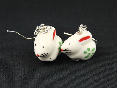 Häschen Ohrringe Hase Osterhase Miniblings Hänger Ostern Keramik Porzellan weiß