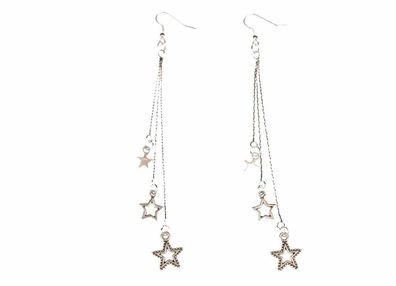 3er Sterne Set Ohrringe Miniblings Hänger Stern Weihnachten Kettchen lang silber