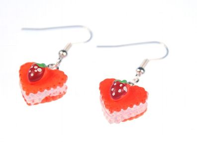 Lebkuchenherz Ohrringe Miniblings Hänger Herz Törtchen orange mit Erdbeere