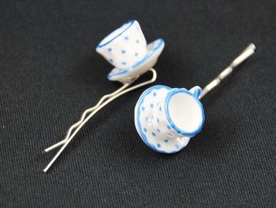 Tassen 2er Set Haarspangen Haarklammern Miniblings Teetassen Tasse Teatime blau