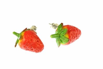 Erdbeere Ohrstecker Miniblings Stecker Ohrringe Erdbeer Beere Frucht 3D spitz