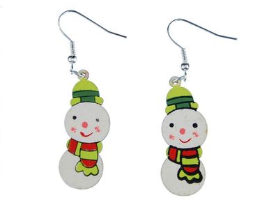 Schneemann Ohrringe Schnee Winter Miniblings Weihnachten Schal Mütze Holz flach