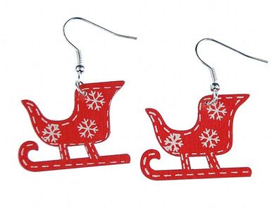 Weihnachten Schlitten Ohrringe Miniblings Weihnachten Santa Sterne Holz rot flach