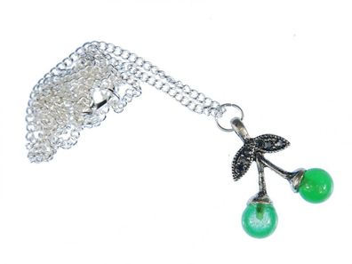 Kirschen Kette Doppel grüne Glasperlen Miniblings Kette 45cm Kirsche Perlen grün