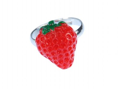 Erdbeere Ring Erdbeerring Miniblings Früchtchen Erdbeere rot grün halbflach