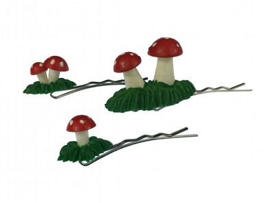 Pilze 3er Set Haarspangen Haarklammern Miniblings Pilze Fliegenpilze 3D rot grün